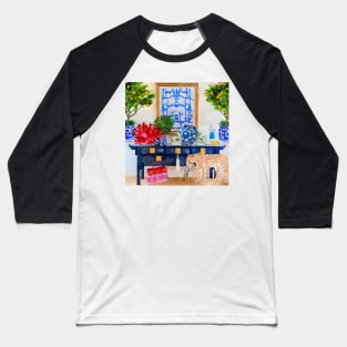 Cheetah and her cub in chinoiserie interior with ginger jars, lemon tree and red  bag Baseball T-Shirt